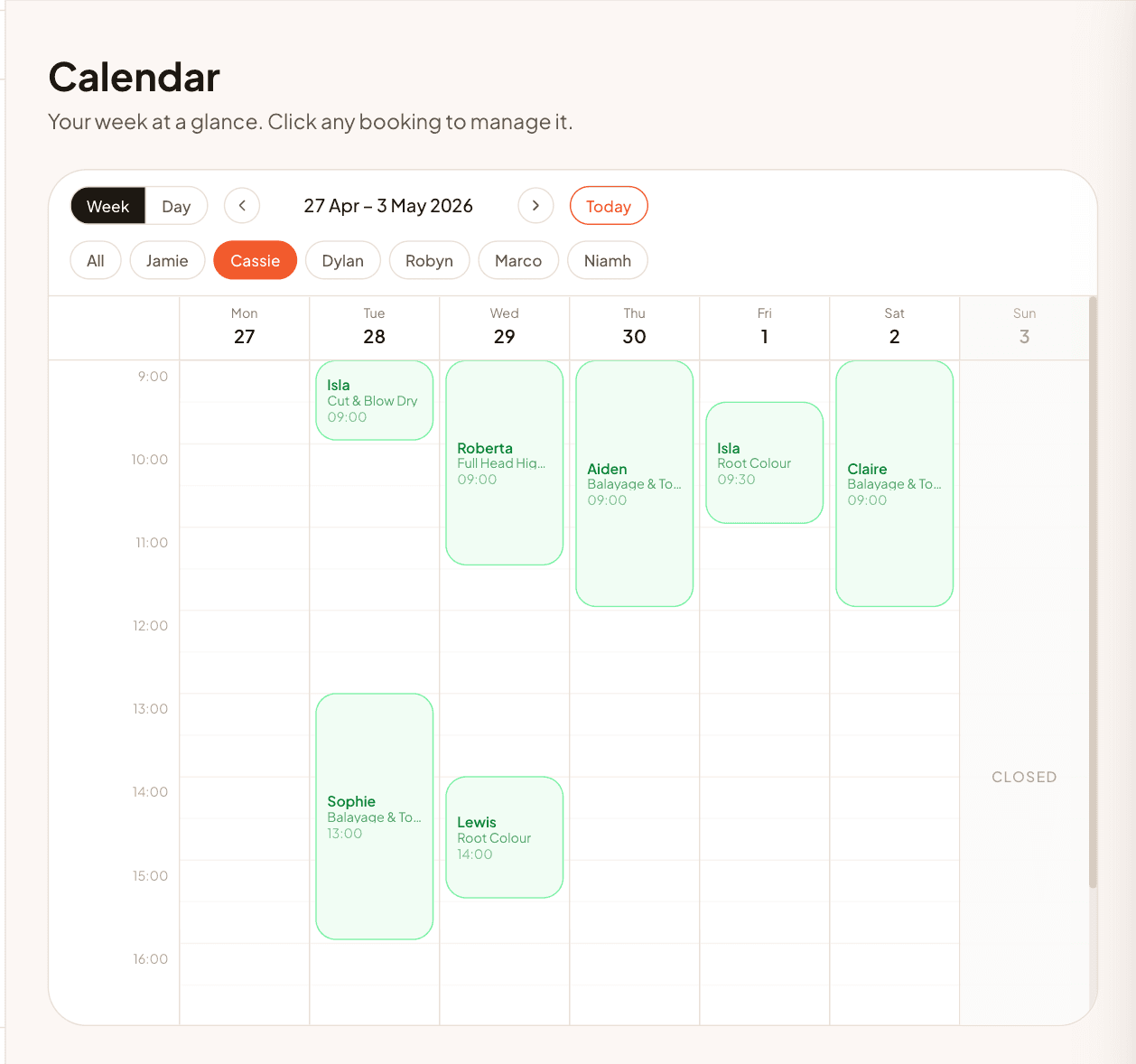 Sullio week calendar